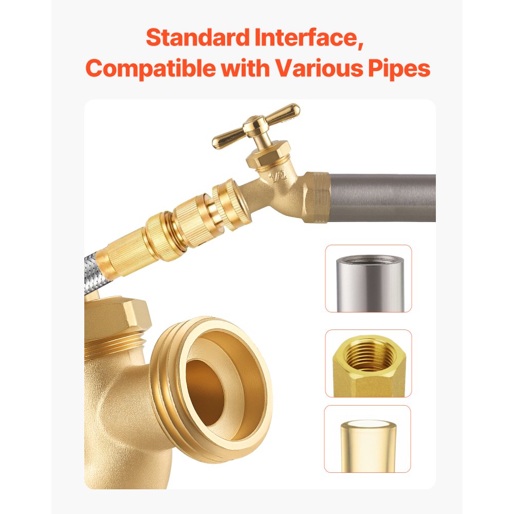 VEVOR Hose Bibb, 1/2" FIP x 3/4" MHT Connection, Multi-Turn Garden Valve, Heavy Duty Brass Hose Bib, Outdoor Water Faucet Spigot, Brass Plumbing Fitting, Compatible with Copper, Galvanized Pipes