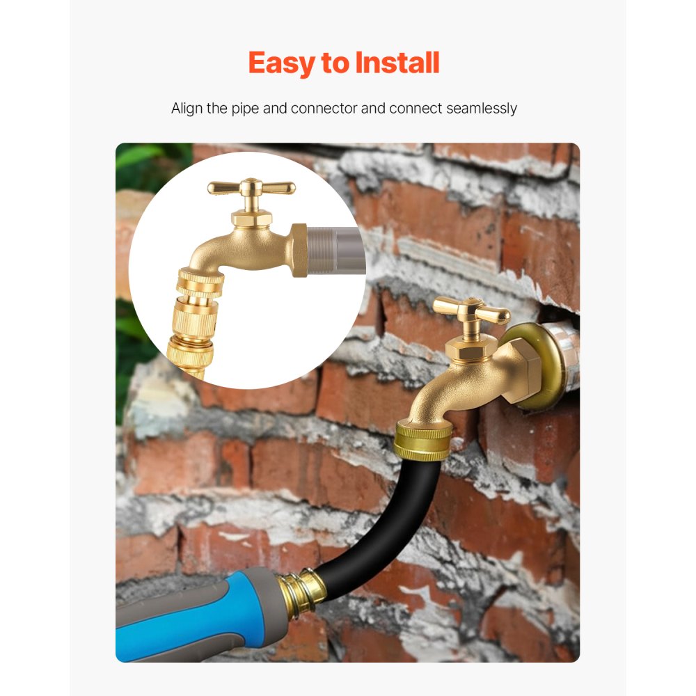VEVOR Hose Bibb, 3/4" MIP x 3/4" MHT Connection, Multi-Turn Garden Valve, Heavy Duty Brass Hose Bib, Outdoor Water Faucet Spigot, Brass Plumbing Fitting, Compatible with Copper, Galvanized Pipes