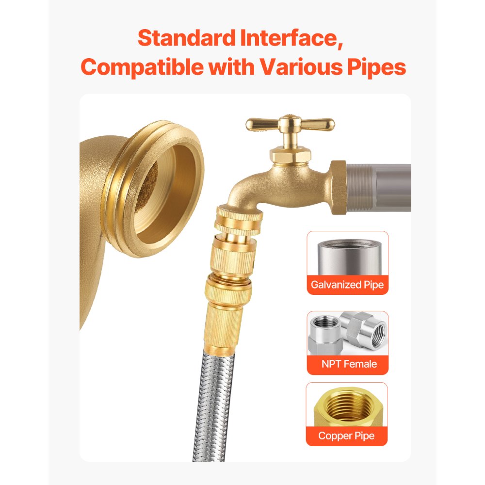 VEVOR Hose Bibb, 3/4" MIP x 3/4" MHT Connection, Multi-Turn Garden Valve, Heavy Duty Brass Hose Bib, Outdoor Water Faucet Spigot, Brass Plumbing Fitting, Compatible with Copper, Galvanized Pipes