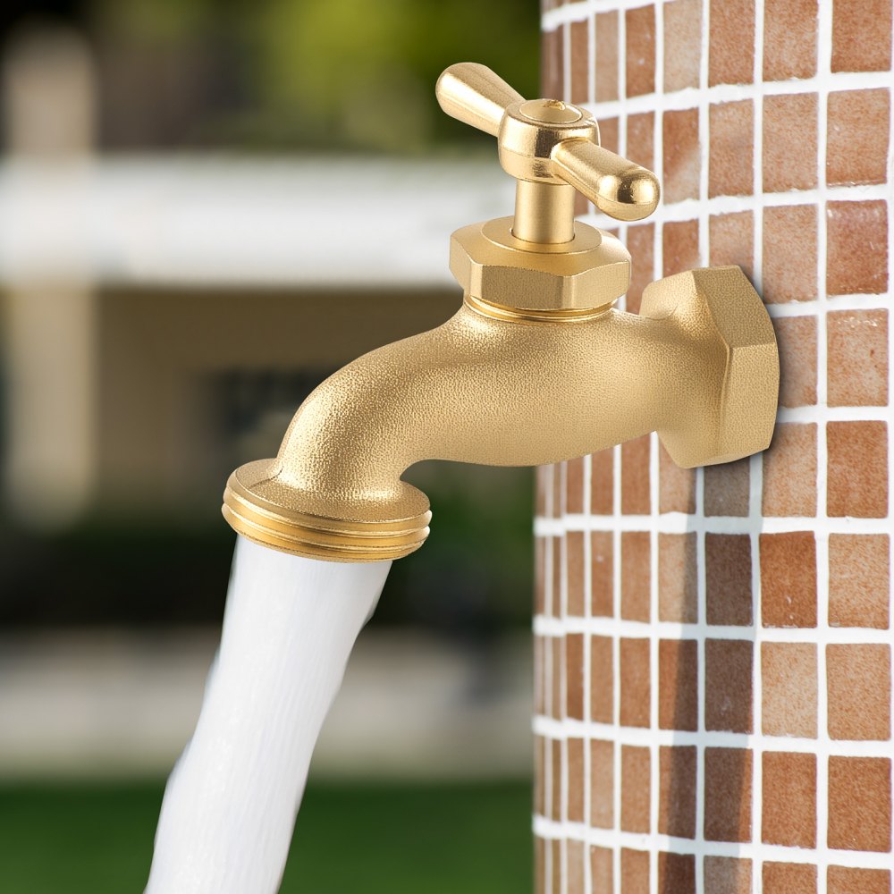 VEVOR Hose Bibb, 3/4" MIP x 3/4" MHT Connection, Multi-Turn Garden Valve, Heavy Duty Brass Hose Bib, Outdoor Water Faucet Spigot, Brass Plumbing Fitting, Compatible with Copper, Galvanized Pipes