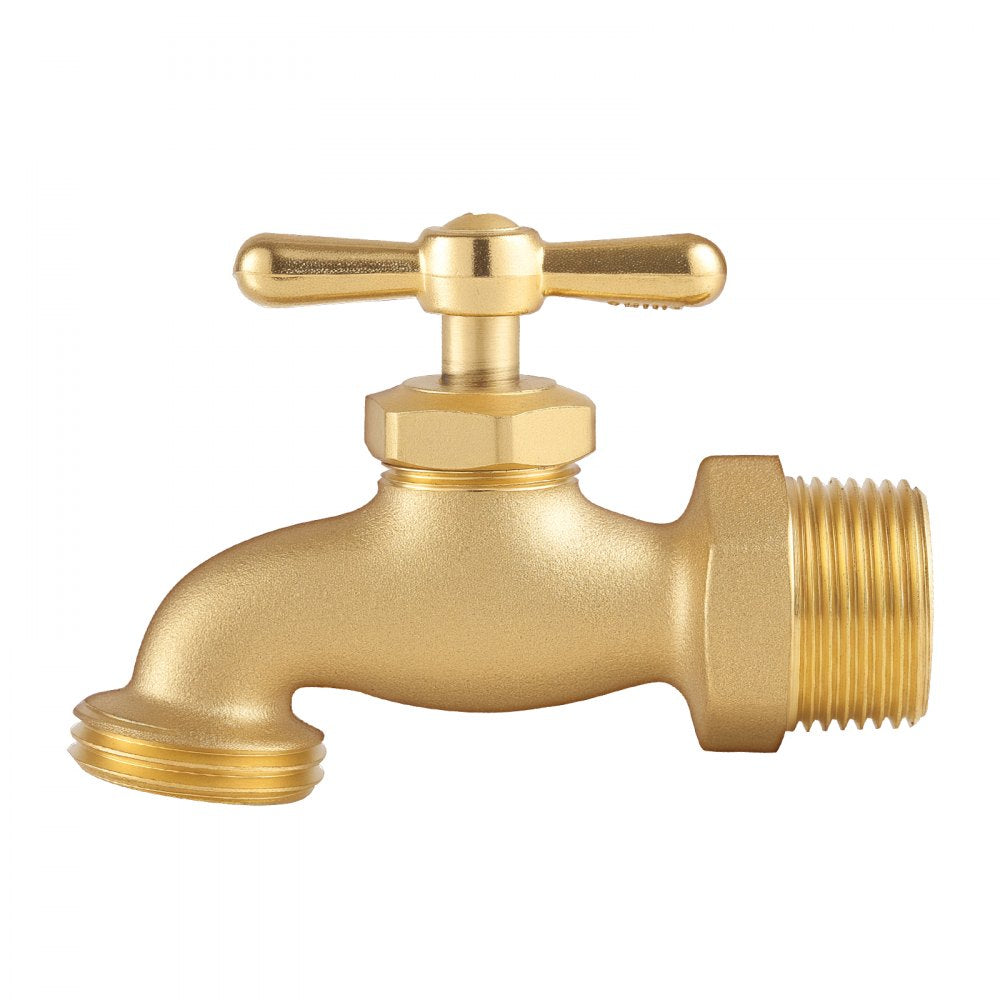 VEVOR Hose Bibb, 3/4" MIP x 3/4" MHT Connection, Multi-Turn Garden Valve, Heavy Duty Brass Hose Bib, Outdoor Water Faucet Spigot, Brass Plumbing Fitting, Compatible with Copper, Galvanized Pipes