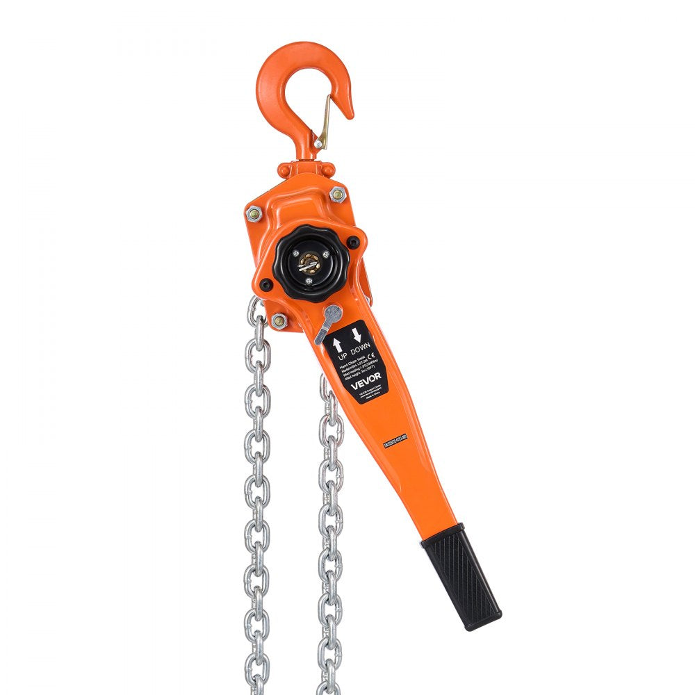 VEVOR Manual Lever Chain Hoist, 1-1/2T 3300LBS Capacity Heavy Duty Come Along, 10FT Lift G80 Alloy Steel Chain With Dual Pawl Mechanical Brake,360°Rotating Hooks, for Warehouse Construction Garage