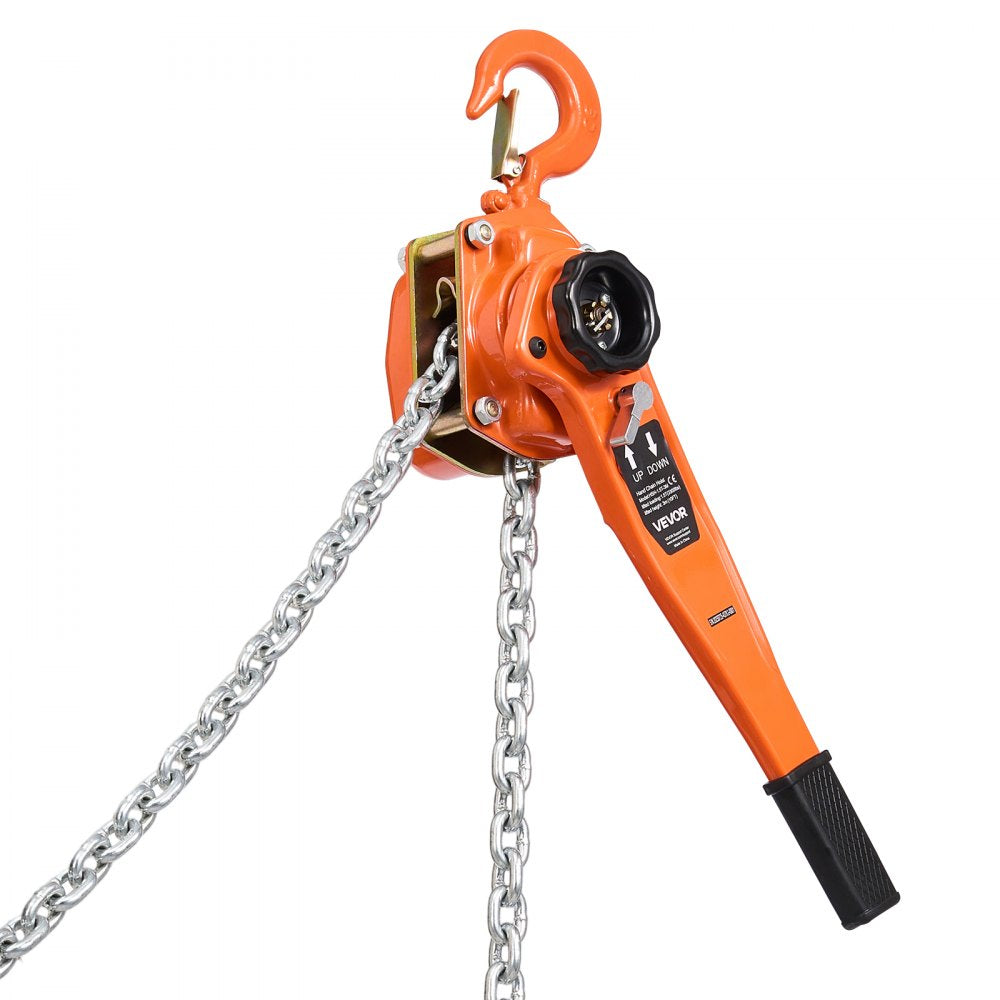 VEVOR Manual Lever Chain Hoist, 1-1/2T 3300LBS Capacity Heavy Duty Come Along, 10FT Lift G80 Alloy Steel Chain With Dual Pawl Mechanical Brake,360°Rotating Hooks, for Warehouse Construction Garage