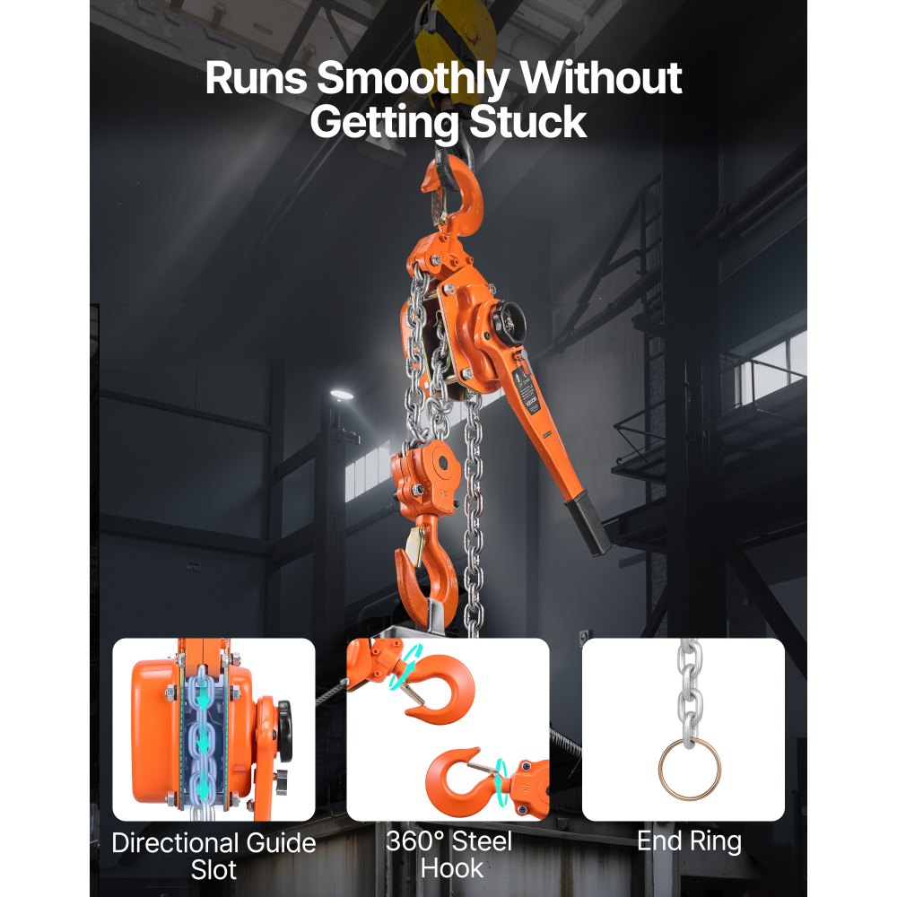 VEVOR Manual Lever Chain Hoist, 6T 13200LBS Capacity Heavy Duty Come Along, 10FT Lift G80 Alloy Steel Chain With Dual Pawl Mechanical Brake,360°Rotating Hooks, for Warehouse Construction Garage