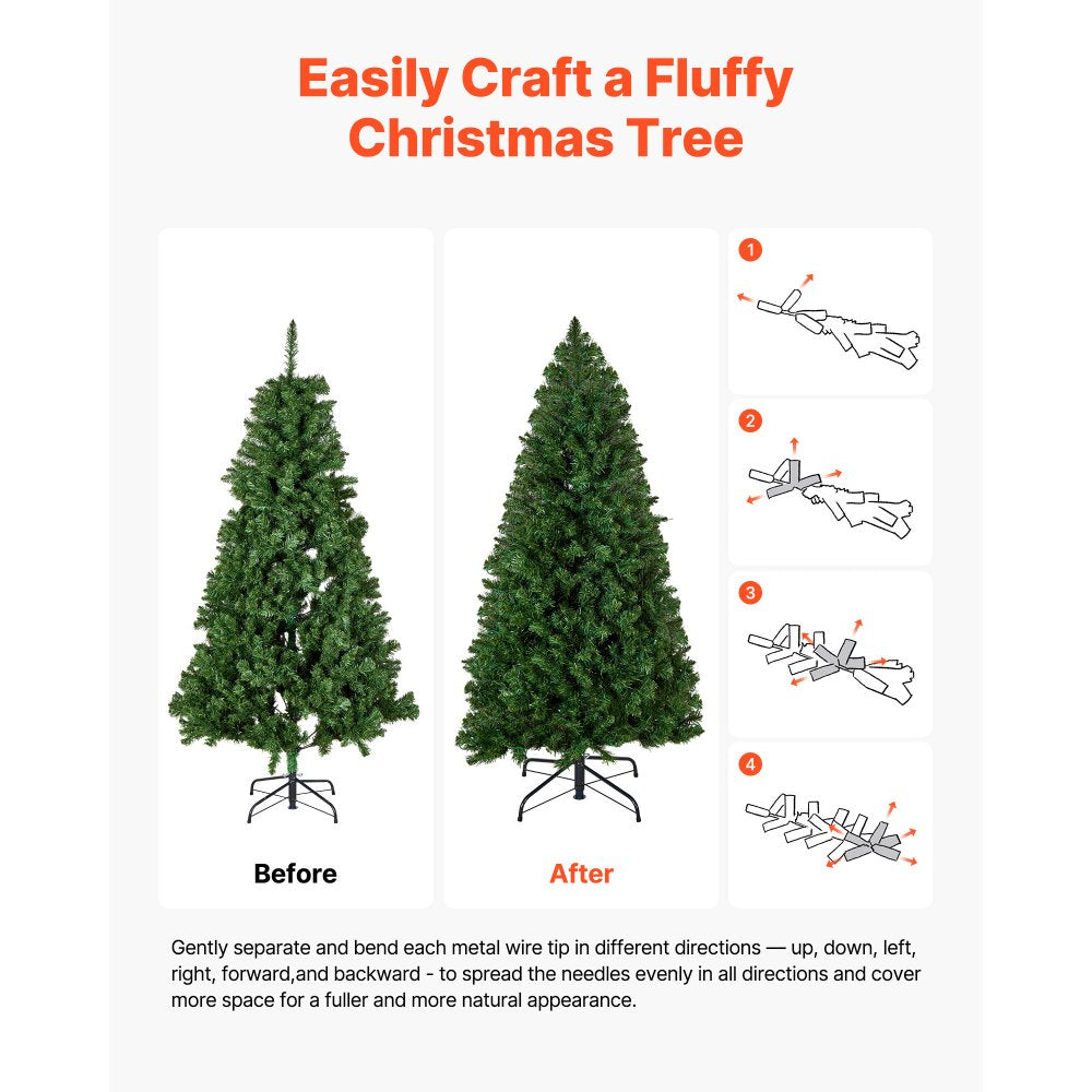 VEVOR Christmas Tree, 4ft Prelit Artificial Xmas Tree, Full Holiday Decor Trees with 120 Warm White LED Lights, 8 Lighting Modes, 539 Branch Tips & Sturdy Metal Base for Home Party Office Decoration