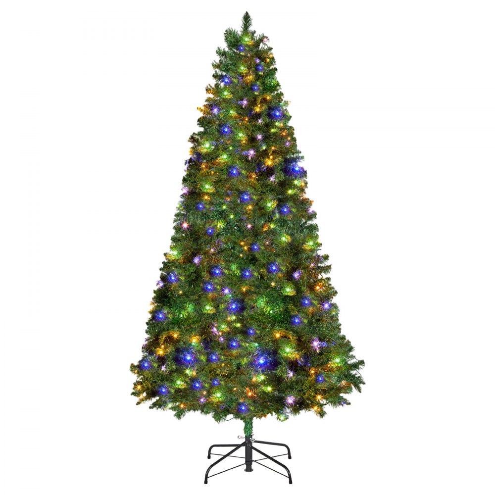 VEVOR Christmas Tree, 6ft Prelit Artificial Xmas Tree, Full Holiday Decor Trees with 330 Colorful LED Lights, 11 Lighting Modes, 1250 Branch Tips & Sturdy Metal Base for Home Party Office Decoration