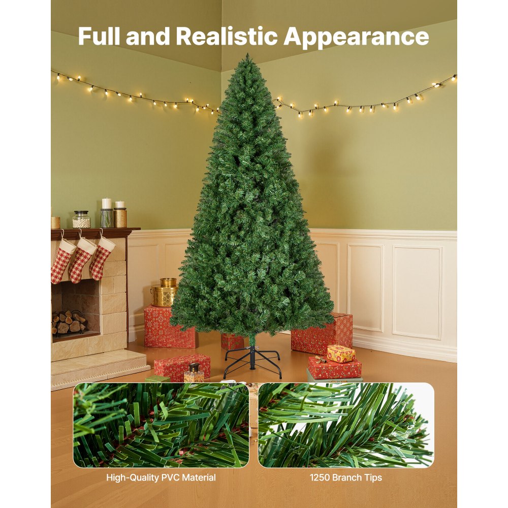 VEVOR Christmas Tree, 6ft Artificial Xmas Tree, Full Holiday Decor Trees with 1250 Branch Tips & Sturdy Metal Base for Home Party Office Decoration