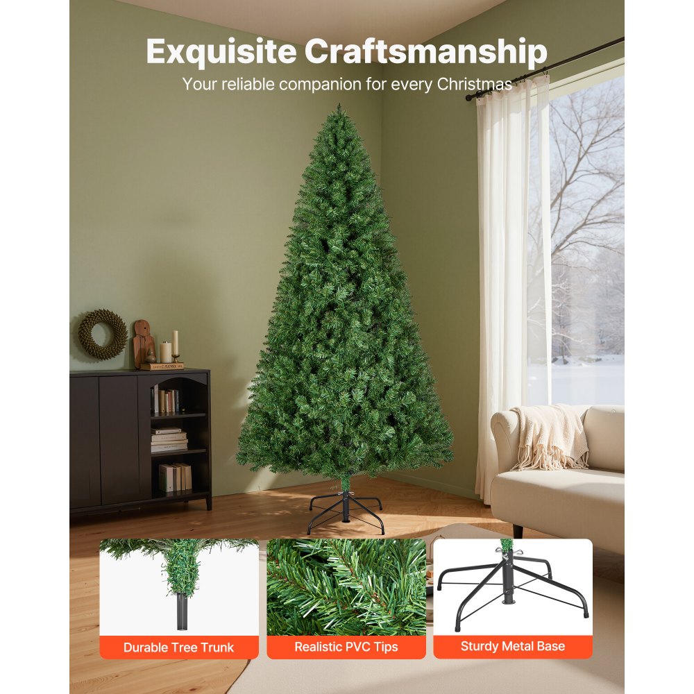 VEVOR Christmas Tree, 6ft Artificial Xmas Tree, Full Holiday Decor Trees with 1250 Branch Tips & Sturdy Metal Base for Home Party Office Decoration
