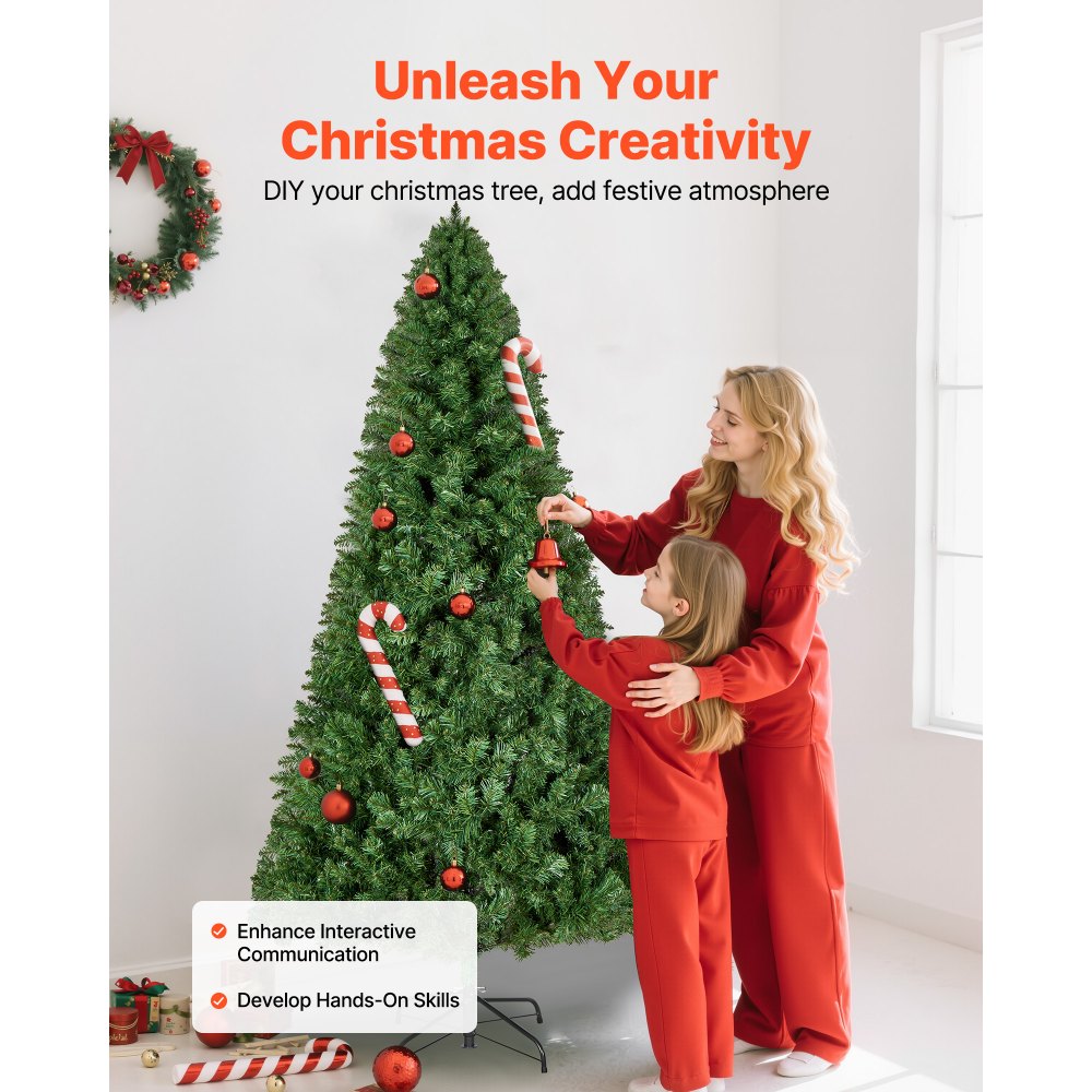 VEVOR Christmas Tree, 6ft Artificial Xmas Tree, Full Holiday Decor Trees with 1250 Branch Tips & Sturdy Metal Base for Home Party Office Decoration