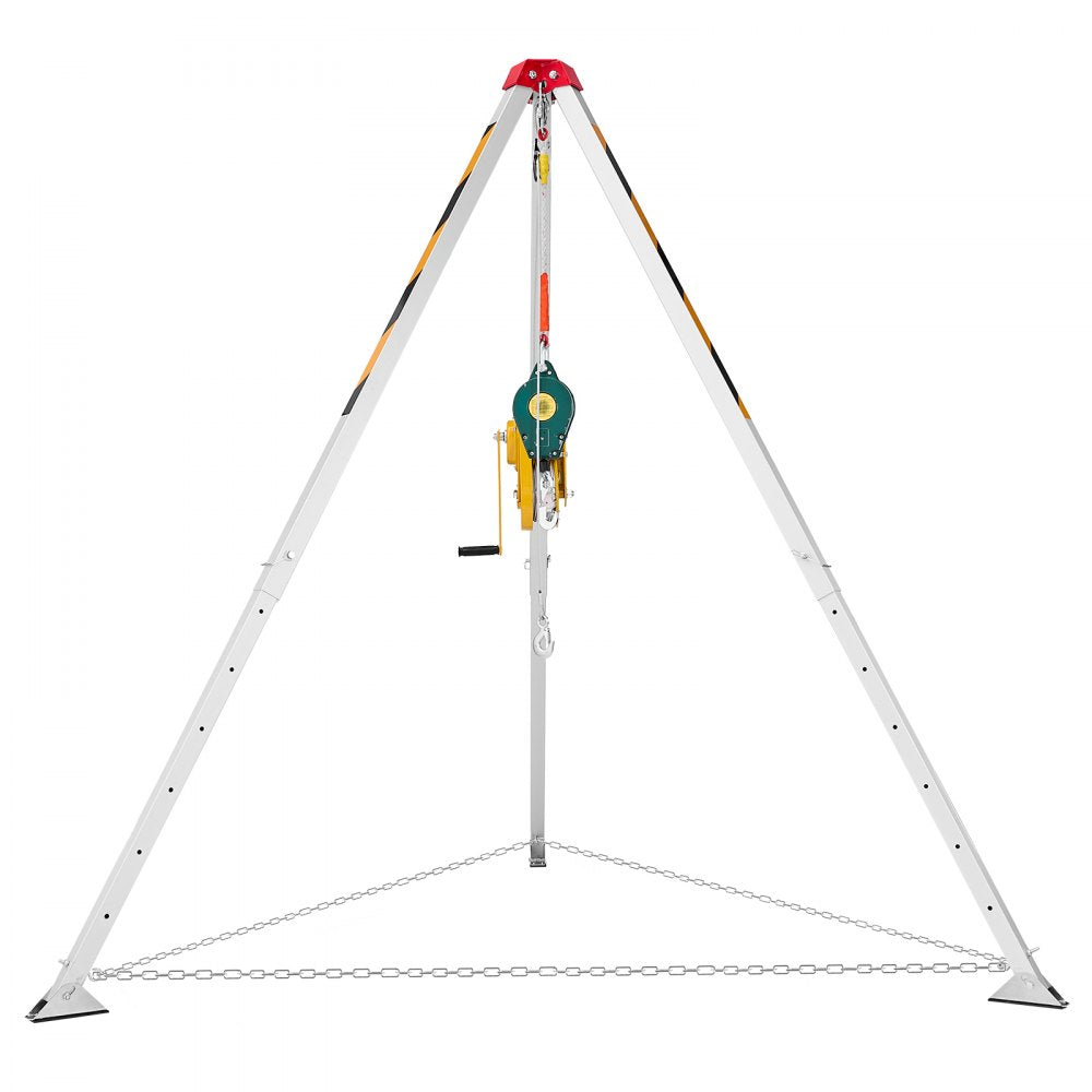 VEVOR Confined Space Tripod Kit, Heavy Duty Rescue Tripod Lifting Hoist 2600 lbs Winch, 4.76 ft Adjustable Legs, 98.5 ft Cable Portable Kit, 32.8 ft Fall Protection, 5.25-8.04 ft Working Height