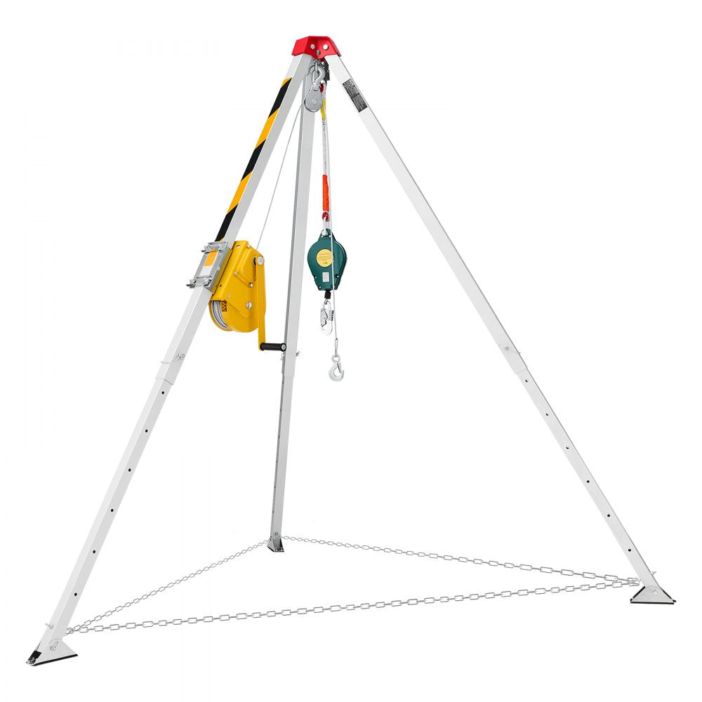 VEVOR Confined Space Tripod Kit, Heavy Duty Rescue Tripod Lifting Hoist 2600 lbs Winch, 4.76 ft Adjustable Legs, 98.5 ft Cable Portable Kit, 32.8 ft Fall Protection, 5.25-8.04 ft Working Height