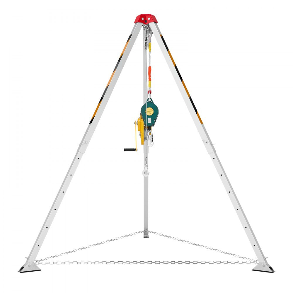 VEVOR Confined Space Tripod Kit, Heavy Duty Rescue Tripod Lifting Hoist 1800 lbs Winch, 4.1 ft Adjustable Legs, 65 ft Cable Portable Kit, 32.8 ft Fall Protection, 4.40-7.05 ft Working Height