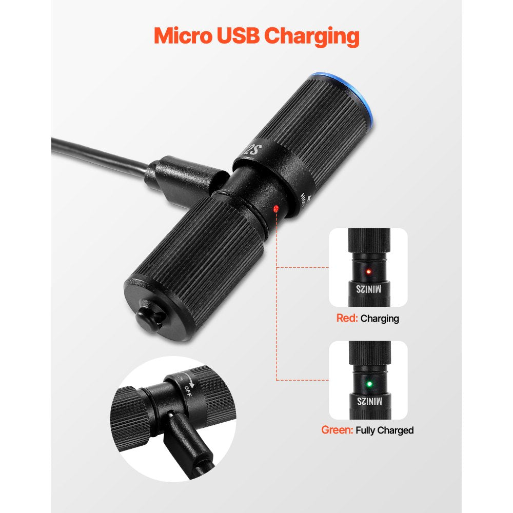 VEVOR Keychain Flashlight, Rechargeable Mini LED Flashlight, 200 High Lumens Pocket-Sized Flashlight with 2 Lighting Modes, IPX7 Waterproof Portable Flashlight for Everyday Carry, Camping, Emergencies