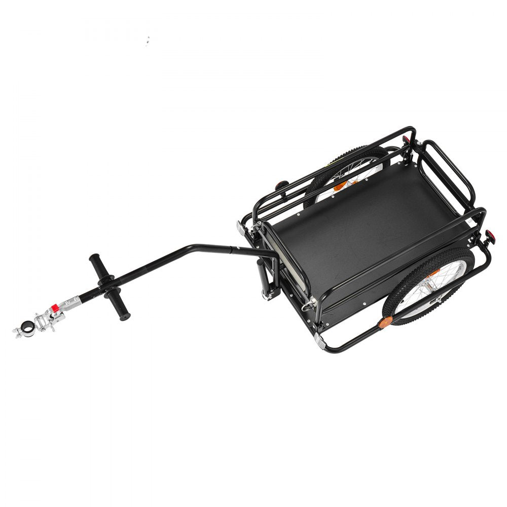 VEVOR Bike Cargo Trailer 88 lbs Load 2-in-1 Pushcart Folding Bicycle Wagon, Heavy-Duty Cart with 16-Inch Wheels, Reflectors, Carbon Steel Frame, Foldable Compact Storage, Fits 22-28 in Bike Wheels