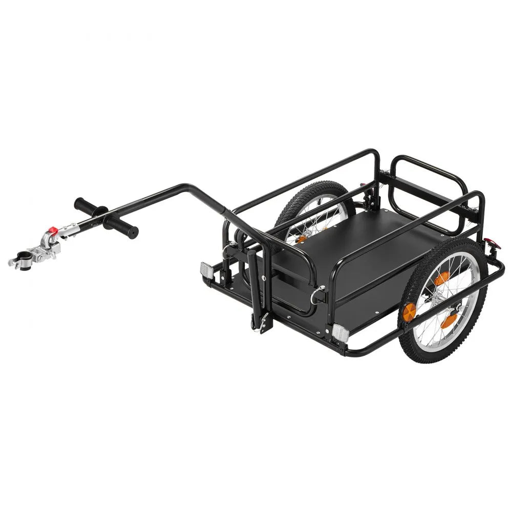 VEVOR Bike Cargo Trailer 88 lbs Load 2-in-1 Pushcart Folding Bicycle Wagon, Heavy-Duty Cart with 16-Inch Wheels, Reflectors, Carbon Steel Frame, Foldable Compact Storage, Fits 22-28 in Bike Wheels