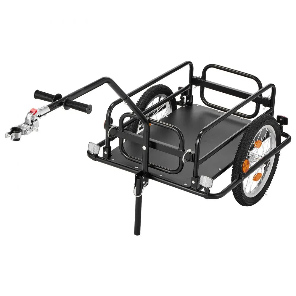 VEVOR Bike Cargo Trailer 88 lbs Load 2-in-1 Pushcart Folding Bicycle Wagon, Heavy-Duty Cart with 16-Inch Wheels, Reflectors, Carbon Steel Frame, Foldable Compact Storage, Fits 22-28 in Bike Wheels