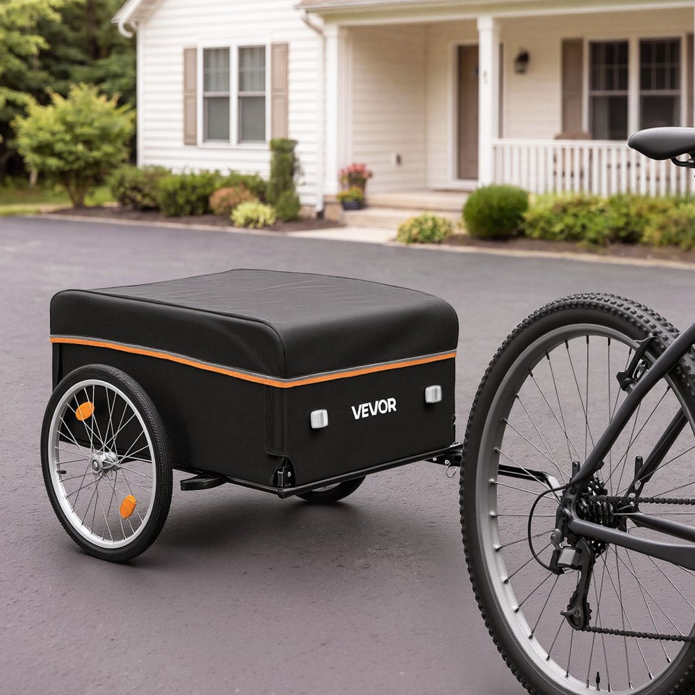 VEVOR Bike Cargo Trailer 130 lbs Load Heavy-Duty Bicycle Wagon Cart Folding, Foldable Compact Storage with Waterproof Cover, 20-Inch Wheels, Reflectors, Carbon Steel Frame, Fits 22-28 in Bike Wheels