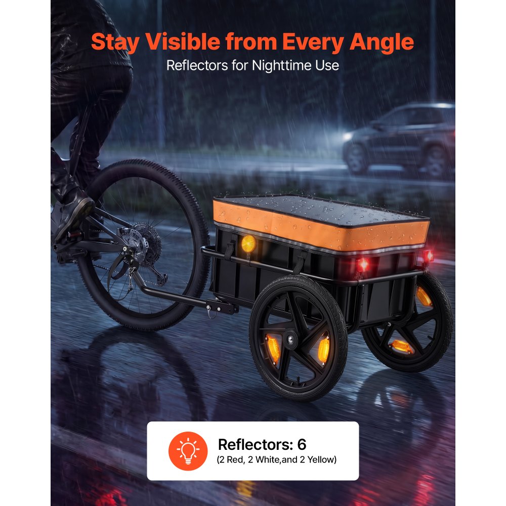 VEVOR Bike Cargo Trailer 100 lbs 2-in-1 Pushcart Heavy-Duty Bicycle Wagon, Cart with Waterproof Cover, 7 in & 16 in Wheels, Reflector, Carbon Steel Frame, Fits 22-28 in Bike Wheels, for Carrying Cargo