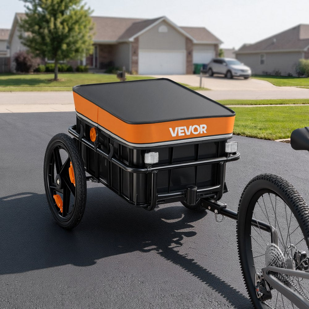 VEVOR Bike Cargo Trailer 100 lbs 2-in-1 Pushcart Heavy-Duty Bicycle Wagon, Cart with Waterproof Cover, 7 in & 16 in Wheels, Reflector, Carbon Steel Frame, Fits 22-28 in Bike Wheels, for Carrying Cargo
