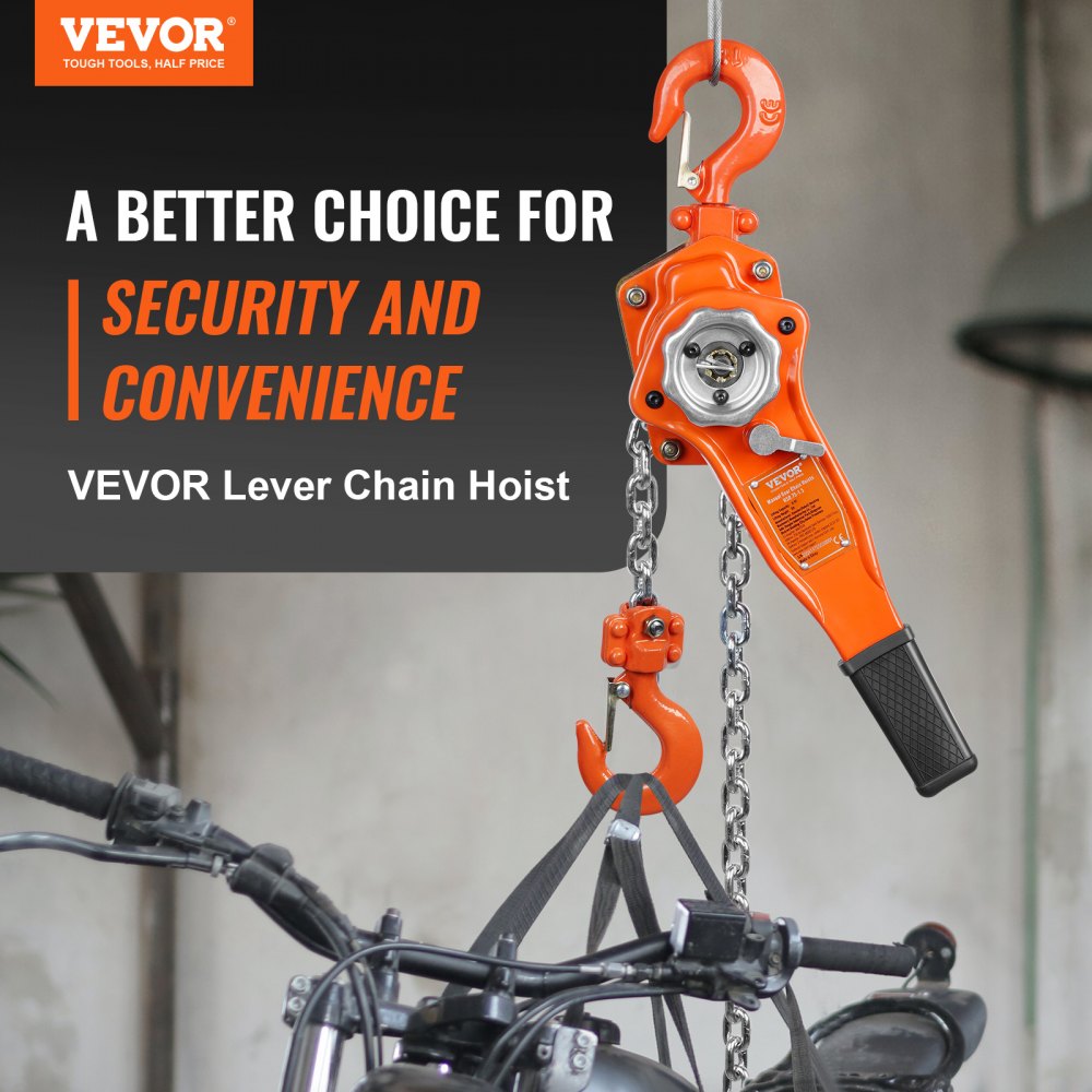 VEVOR Hand-Operated Chain Lift, 1650 lbs Load, 5ft Length, G80 Zinc-Coated Steel, Dual-Pawl Brake System, Automatic Chain Guide & Swivel Hook, Ideal for Workshops, Warehouses, and Loading Docks