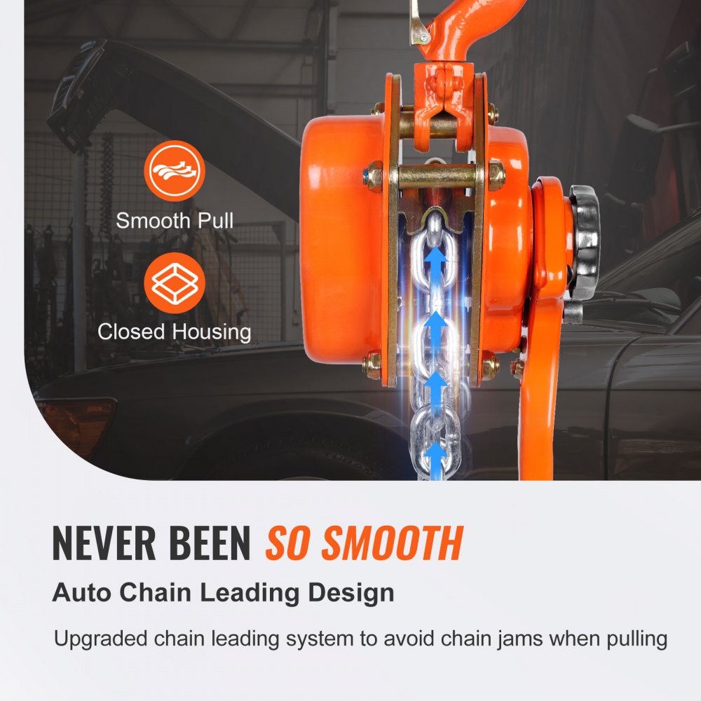 VEVOR Hand-Operated Chain Lift, 1650 lbs Load, 5ft Length, G80 Zinc-Coated Steel, Dual-Pawl Brake System, Automatic Chain Guide & Swivel Hook, Ideal for Workshops, Warehouses, and Loading Docks