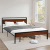 VEVOR King Size Bed Frame, 14 Inch Black Metal Platform Bed Frame with Retro Brown Wooden Headboard and Footboard, Large Under-Bed Storage, Non-Slip Without Noise, No Box Spring Needed, Easy Assembly