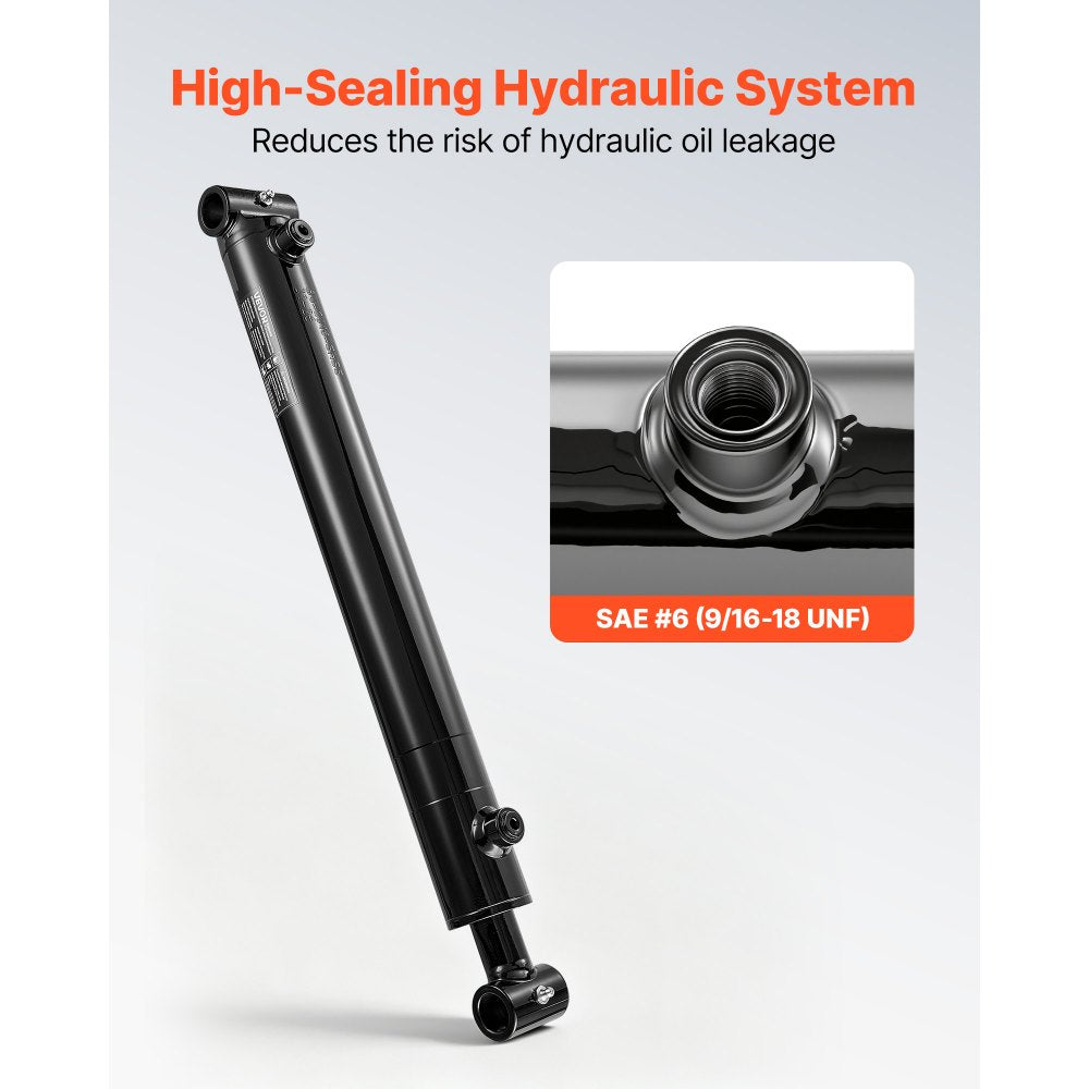 VEVOR Double Acting Hydraulic Cylinder, 2" Bore x 16" Stroke, Max 3500PSI Hydraulic Cylinder, Heavy-Duty Welded Cross Tube Cylinders with 1" Pin Hole & SAE #6 Port for Agricultural Machinery, Tractors