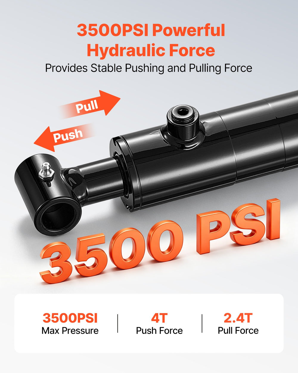 VEVOR Double Acting Hydraulic Cylinder, 2" Bore x 10" Stroke, Max 3500PSI Hydraulic Cylinder, Heavy-Duty Welded Cross Tube Cylinders with 1" Pin Hole & SAE #6 Port for Agricultural Machinery, Tractors