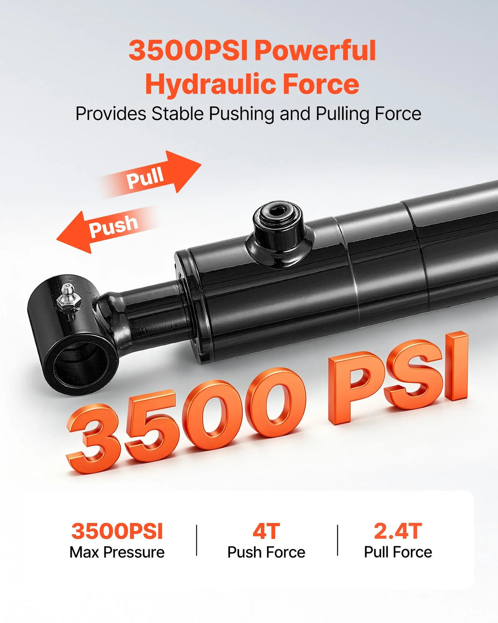VEVOR Double Acting Hydraulic Cylinder, 2" Bore x 24" Stroke, Max 3500PSI Hydraulic Cylinder, Heavy-Duty Welded Cross Tube Cylinders with 1" Pin Hole & SAE #6 Port for Agricultural Machinery, Tractors
