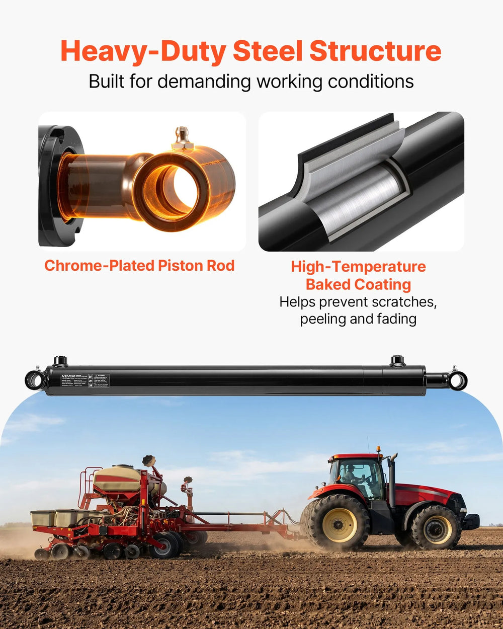 VEVOR Double Acting Hydraulic Cylinder, 2" Bore x 24" Stroke, Max 3500PSI Hydraulic Cylinder, Heavy-Duty Welded Cross Tube Cylinders with 1" Pin Hole & SAE #6 Port for Agricultural Machinery, Tractors
