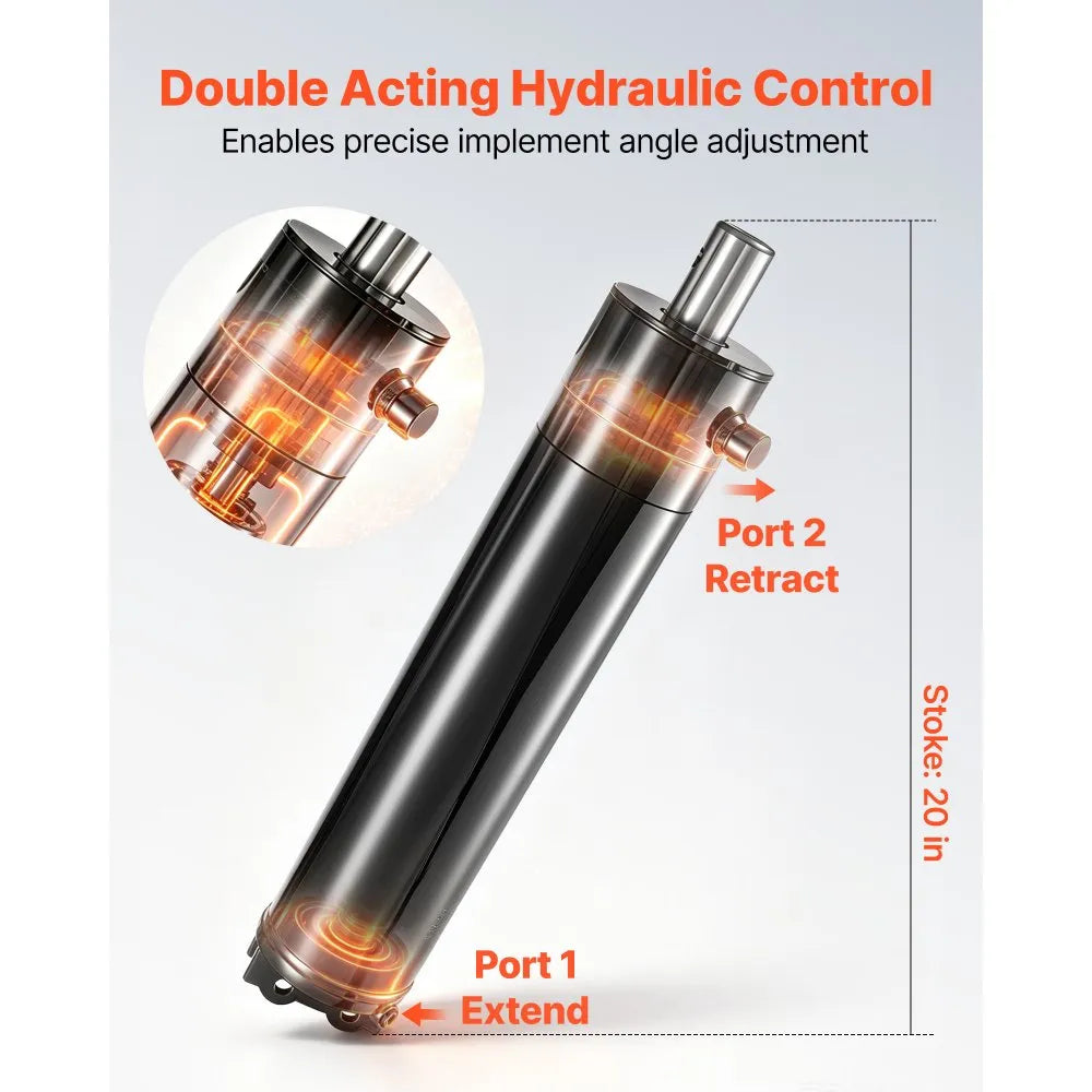 VEVOR Double Acting Hydraulic Cylinder, 5" Bore x 20" Stroke, Max 4500PSI Hydraulic Cylinder, Heavy-Duty Welded Cross Tube Cylinders with 0.63" Pin Hole & SAE #6 Port for Agricultural Machinery, Tractors