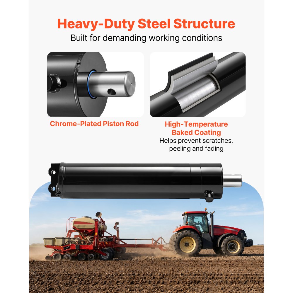 VEVOR Double Acting Hydraulic Cylinder, 5" Bore x 20" Stroke, Max 4500PSI Hydraulic Cylinder, Heavy-Duty Welded Cross Tube Cylinders with 0.63" Pin Hole & SAE #6 Port for Agricultural Machinery, Tractors