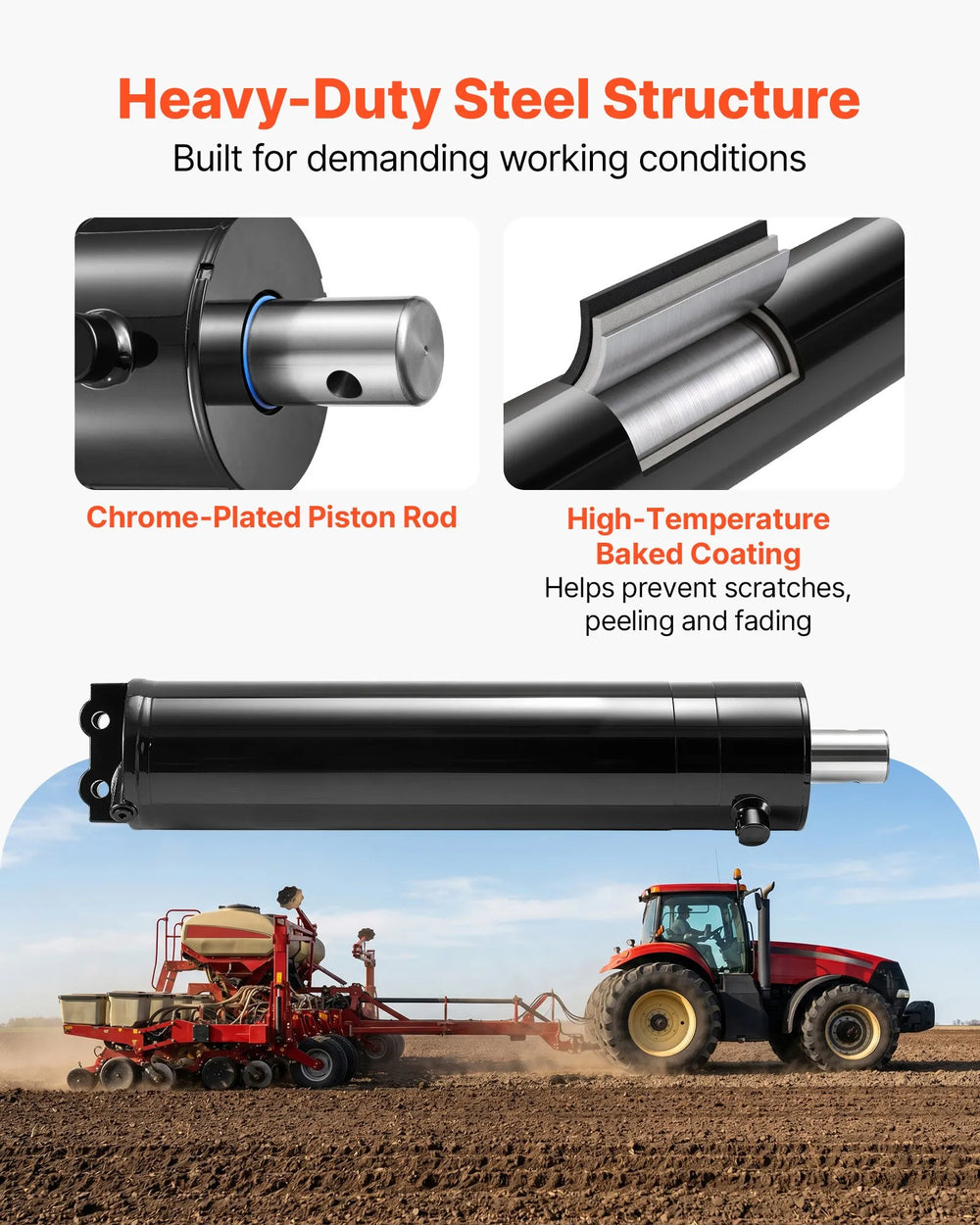 VEVOR Double Acting Hydraulic Cylinder, 5" Bore x 20" Stroke, Max 4500PSI Hydraulic Cylinder, Heavy-Duty Welded Cross Tube Cylinders with 0.63" Pin Hole & SAE #6 Port for Agricultural Machinery, Tractors