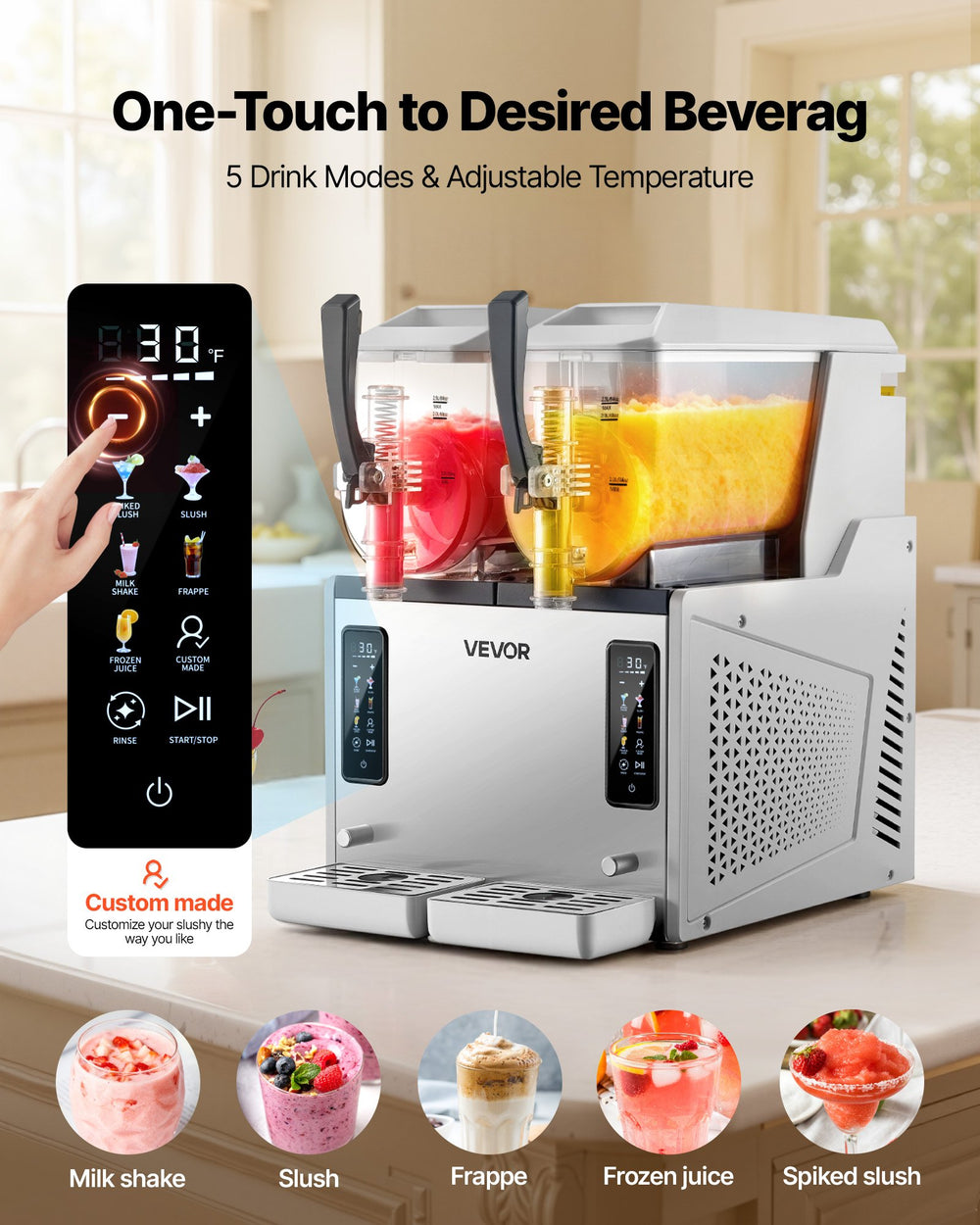 VEVOR Slushie Machine 3L/100oz x 2 Tank Slushy Machine for Home No Ice Needed Frozen Drink Maker Margarita Maker with Self-Cleaning for Frozen