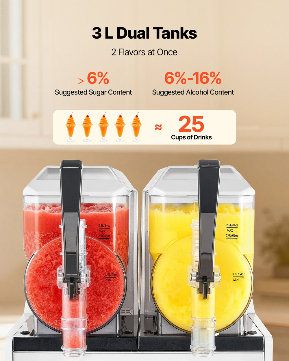 VEVOR Slushie Machine, 3L/100oz x 2 Tank Slushy Machine for Home, No Ice Needed Frozen Drink Maker, Margarita Maker with Self-Cleaning, for Frozen Margaritas, Frappés, Milkshake & More