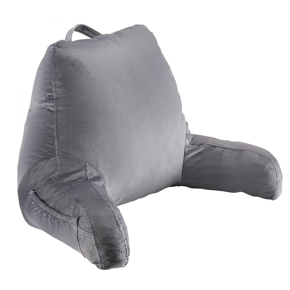 VEVOR Reading Pillow, Standard Size Bed Pillow with Shredded Memory Foam, Back Pillow with 3 Pockets and Washable Short Velvet Cloth, Top with Handle, for Watching TV, Reading, Gaming, Resting, Grey