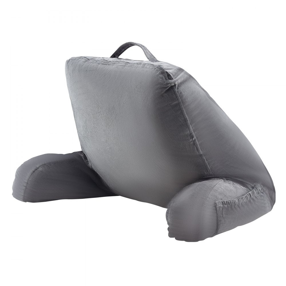 VEVOR Reading Pillow, Standard Size Bed Pillow with Shredded Memory Foam, Back Pillow with 3 Pockets and Washable Short Velvet Cloth, Top with Handle, for Watching TV, Reading, Gaming, Resting, Grey