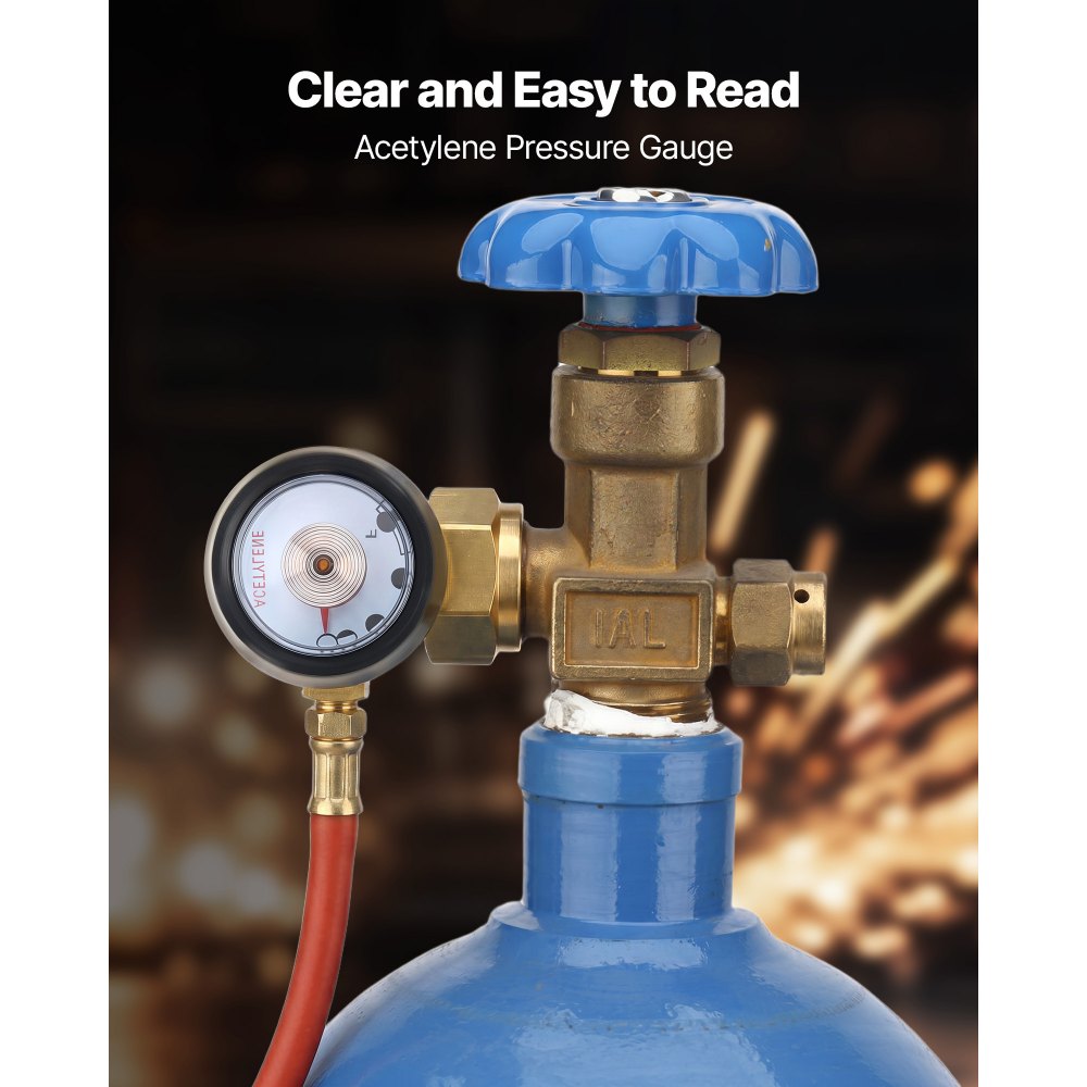 VEVOR CGA520 Acetylene Regulator for B-Type Tanks, AR-B Air Acetylene Regulator Gauge with 3/8"-24 LH Outlet Connection, Heavy-Duty Brass Body for Welding Brazing Applications