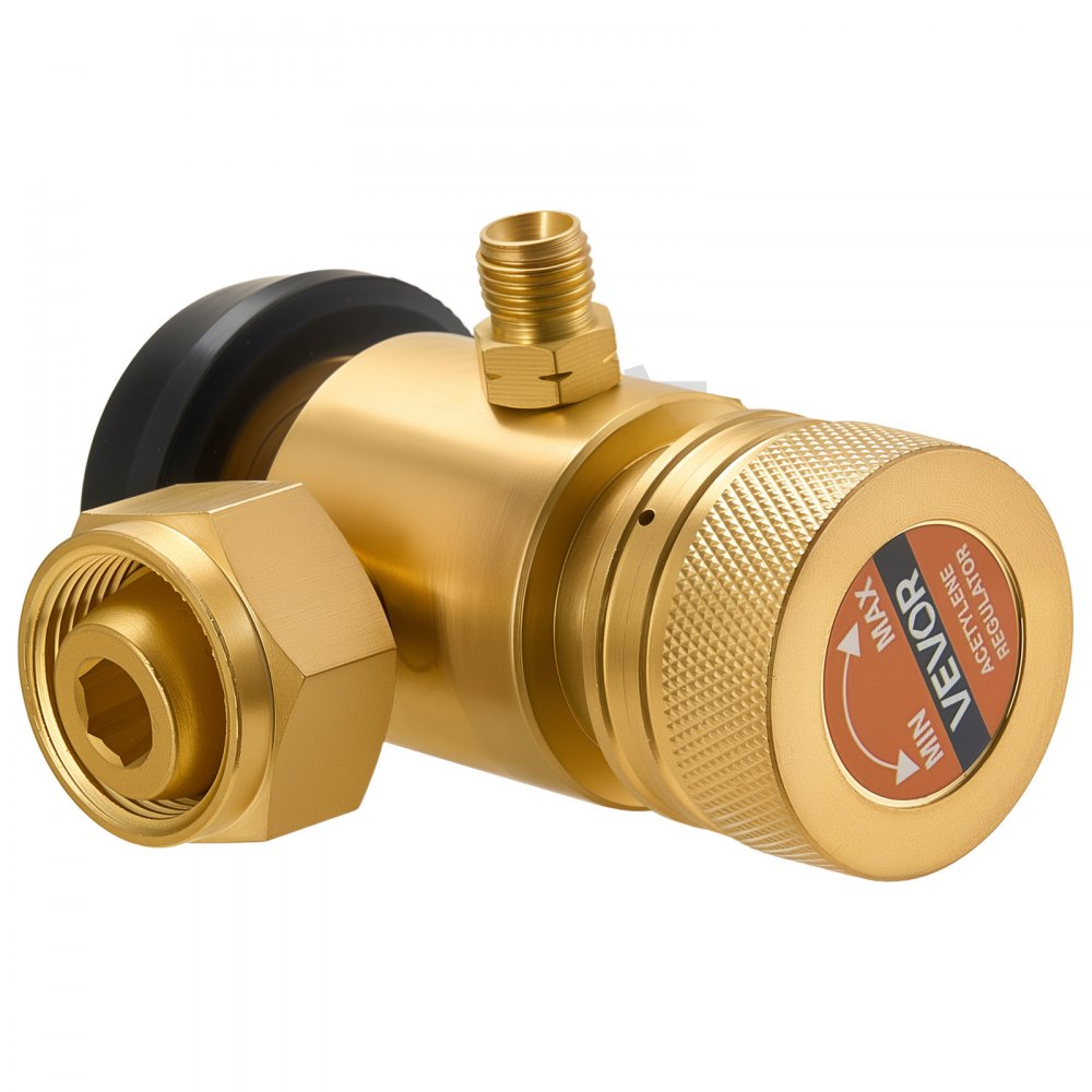 VEVOR CGA520 Acetylene Regulator for B-Type Tanks, AR-B Air Acetylene Regulator Gauge with 3/8"-24 LH Outlet Connection, Heavy-Duty Brass Body for Welding Brazing Applications