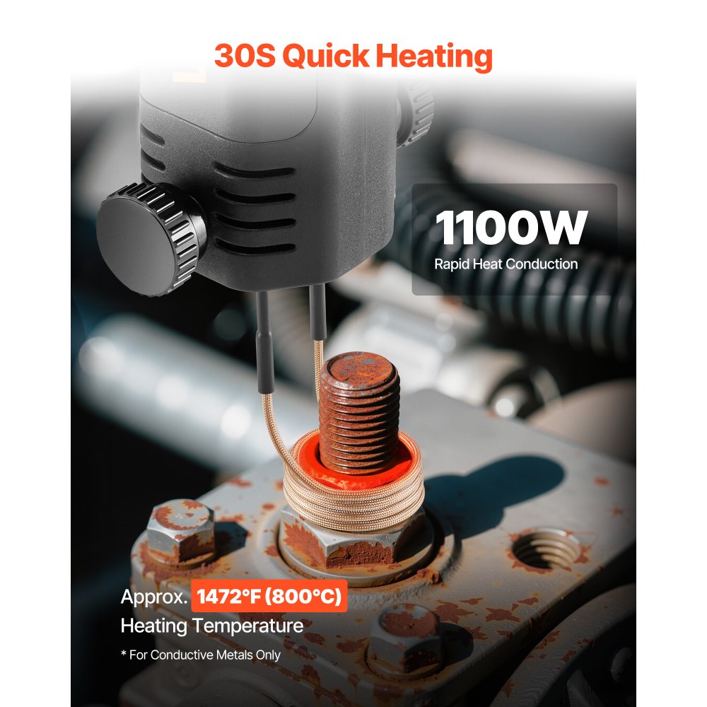 VEVOR Induction Heater Bolt Removal, 1100W 110V Magnetic Induction Heater Kit, Handheld Nut Buster Tool, Mini Heating Machine for Rusty Screw Removing, Car Garage Repairing Tools with 10 Coil and Box