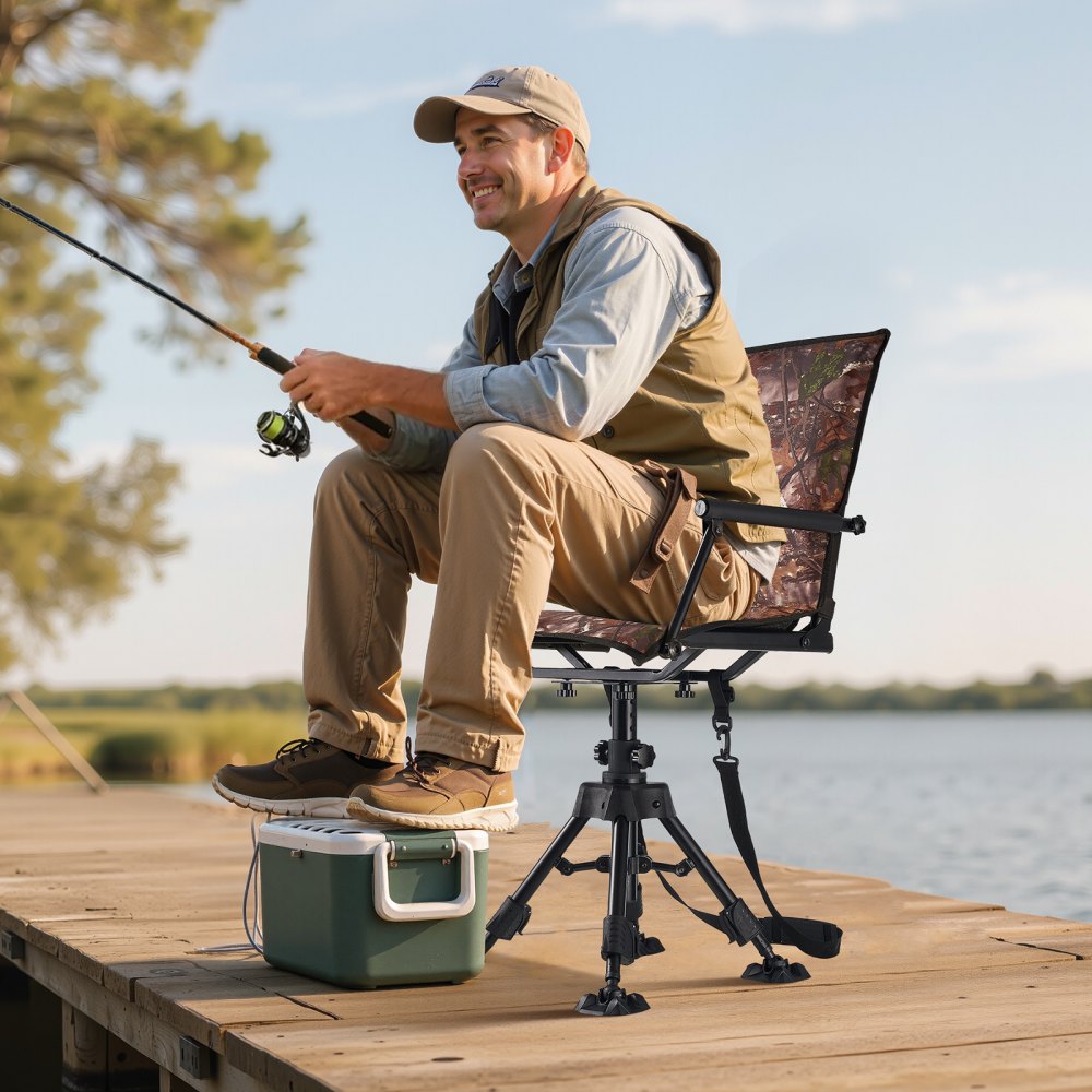 VEVOR Hunting Chair, 360° Silent Swivel, Foldable Portable Blind Chair, Heavy-Duty Steel Frame Ground Stool Seat, with Armrests, Cover, Anti-Sink Feet, Height Adjustable, 350 Lbs Capacity for Camping