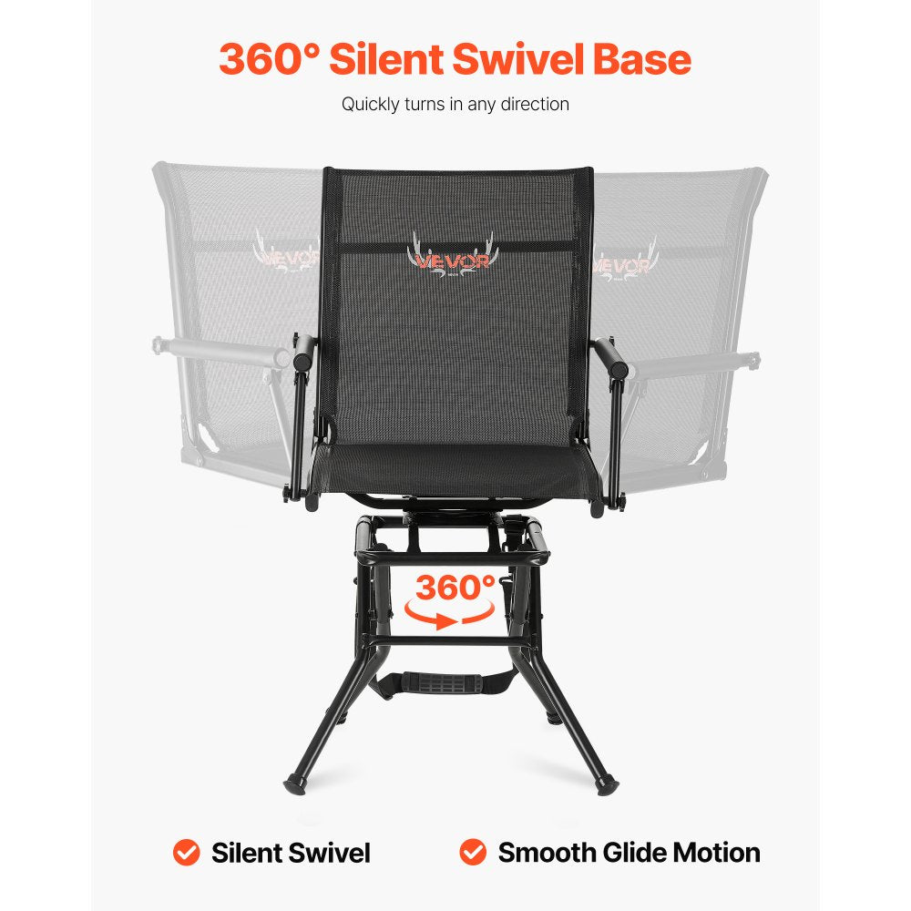 VEVOR Hunting Chair, 360° Silent Swivel, Foldable Lightweight Portable Blind Chair, Heavy-Duty Steel Frame Ground Stool Seat, with Armrest, Adjustable Carry Strap, 300 Lbs Capacity for Fishing Camping