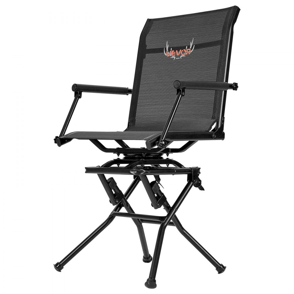 VEVOR Hunting Chair, 360° Silent Swivel, Foldable Lightweight Portable Blind Chair, Heavy-Duty Steel Frame Ground Stool Seat, with Armrest, Adjustable Carry Strap, 300 Lbs Capacity for Fishing Camping