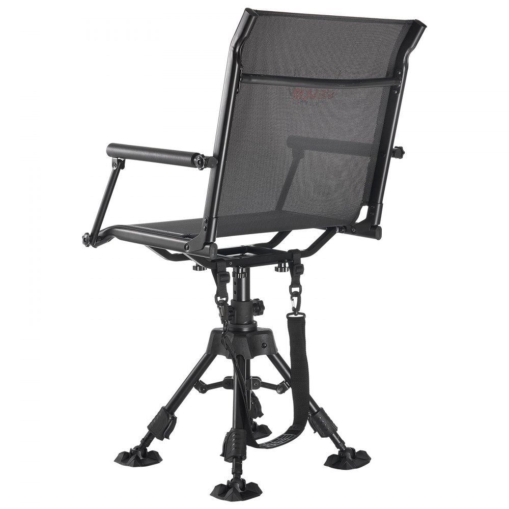 VEVOR Hunting Chair, 360° Silent Swivel, Foldable Portable Blind Chair, Heavy-Duty Steel Frame Ground Stool Seat,with Armrests, Anti-Sink Feet, Height Adjustable, 350 Lbs Capacity for Fishing Camping