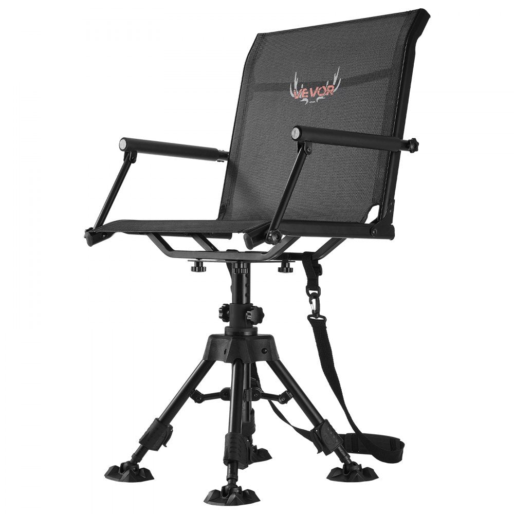 VEVOR Hunting Chair, 360° Silent Swivel, Foldable Portable Blind Chair, Heavy-Duty Steel Frame Ground Stool Seat,with Armrests, Anti-Sink Feet, Height Adjustable, 350 Lbs Capacity for Fishing Camping