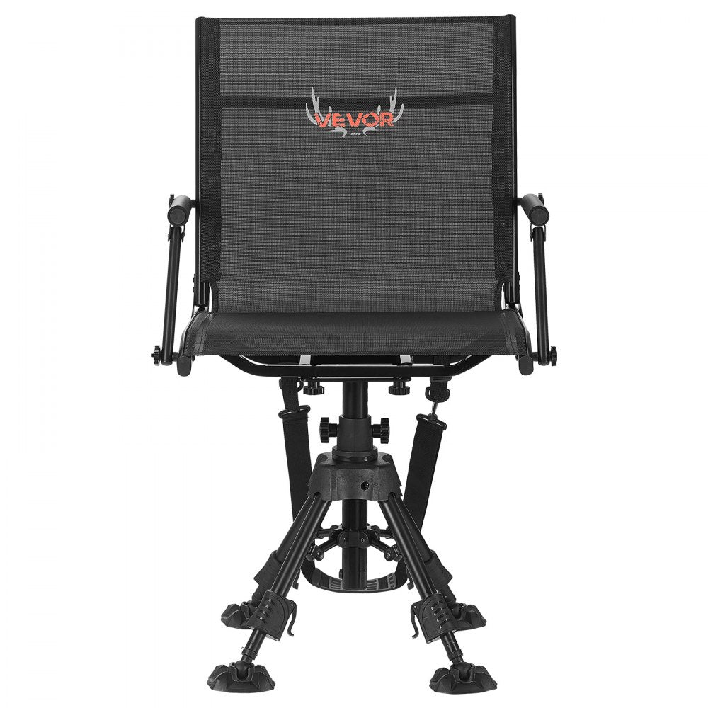 VEVOR Hunting Chair, 360° Silent Swivel, Foldable Portable Blind Chair, Heavy-Duty Steel Frame Ground Stool Seat,with Armrests, Anti-Sink Feet, Height Adjustable, 350 Lbs Capacity for Fishing Camping