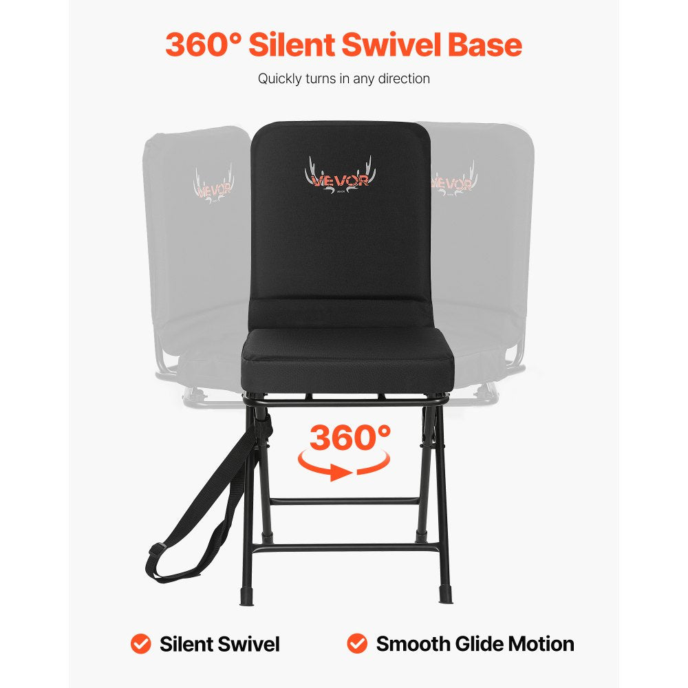 VEVOR Hunting Chair, 360° Silent Swivel, Foldable Lightweight Portable Blind Chair, Heavy-Duty Steel Frame Ground Stool Seat, with Adjustable Shoulder Strap, 300 Lbs Capacity for Fishing, Camping