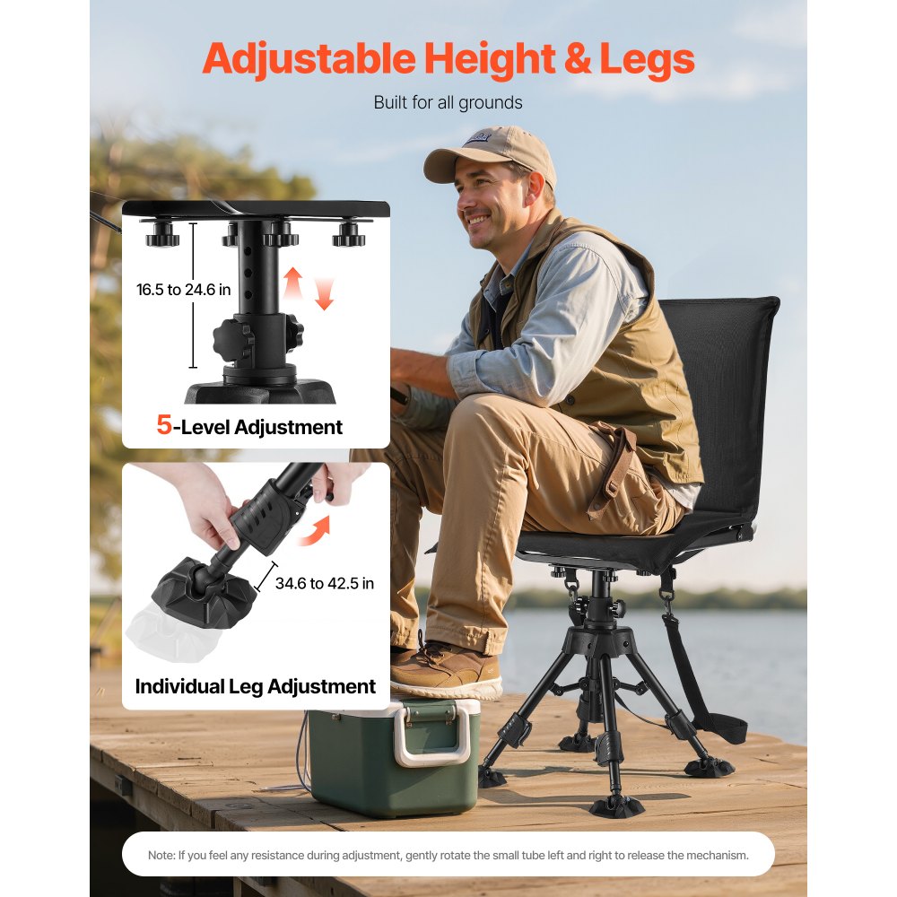 VEVOR Hunting Chair, 360° Silent Swivel, Foldable Portable Blind Chair, Heavy-Duty Steel Frame Ground Stool Seat,with Seat Cover, Anti-Sink Feet, Height Adjustable, 350 Lbs Capacity, for Fishing