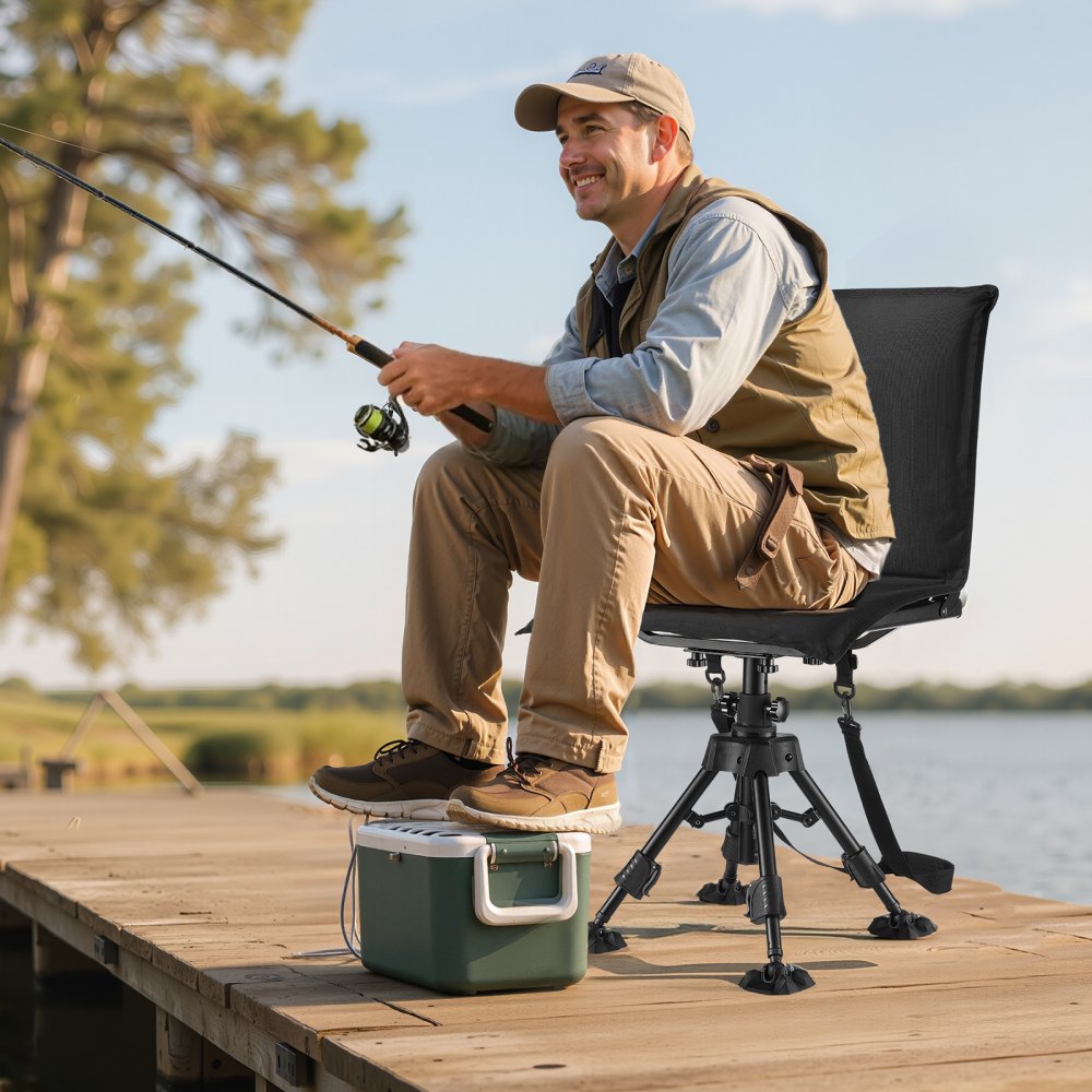 VEVOR Hunting Chair, 360° Silent Swivel, Foldable Portable Blind Chair, Heavy-Duty Steel Frame Ground Stool Seat,with Seat Cover, Anti-Sink Feet, Height Adjustable, 350 Lbs Capacity, for Fishing