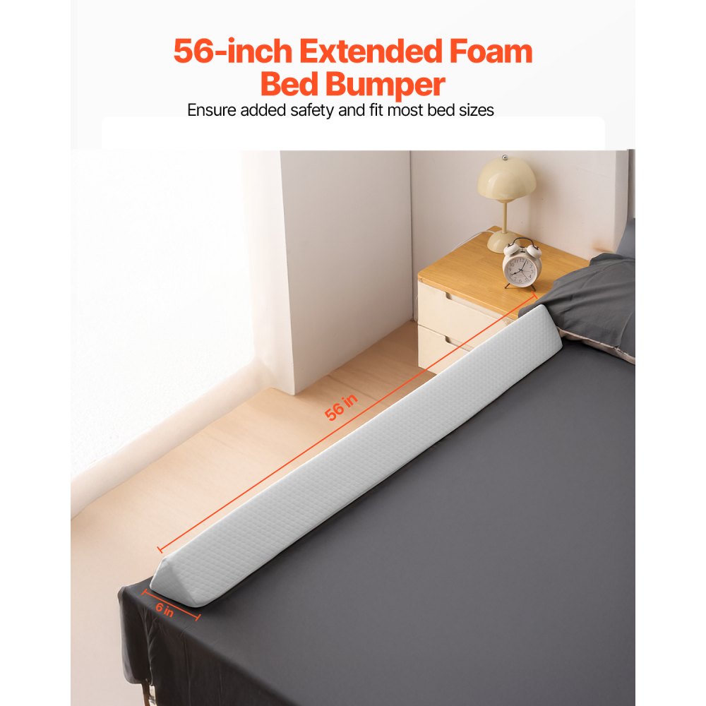 VEVOR Toddlers Bed Bumper, 56-inch Non-Slip Bed Rail Bumper, High-Rebound Foam Bedrail Guard for Toddlers with Machine-Washable Cover for Twin, Full, Queen & King Beds, Lightweight and Travel-Friendly